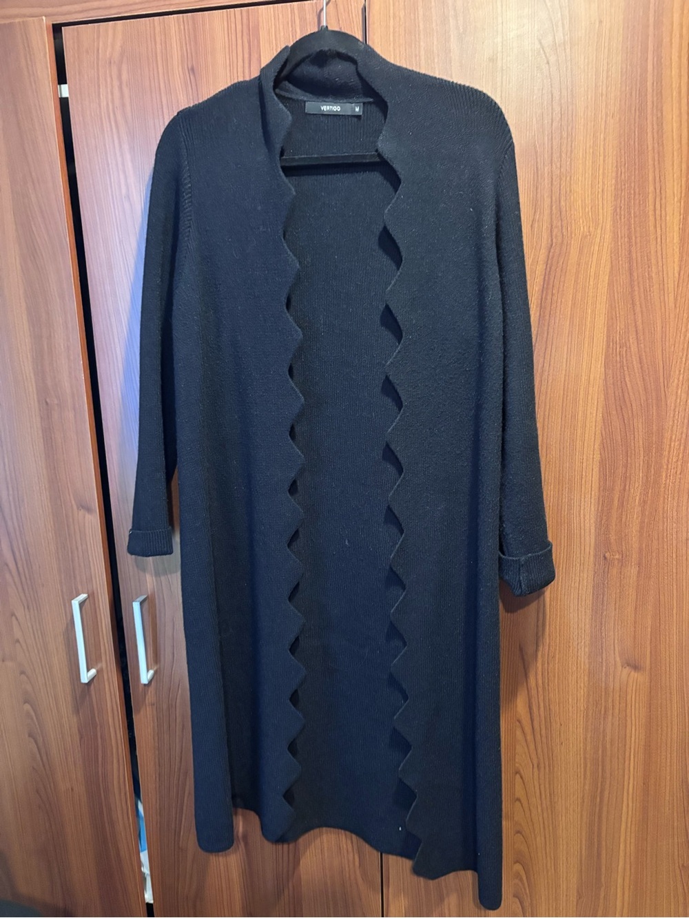 Vertigo Black Long Scallop-Edge Open Cardigan